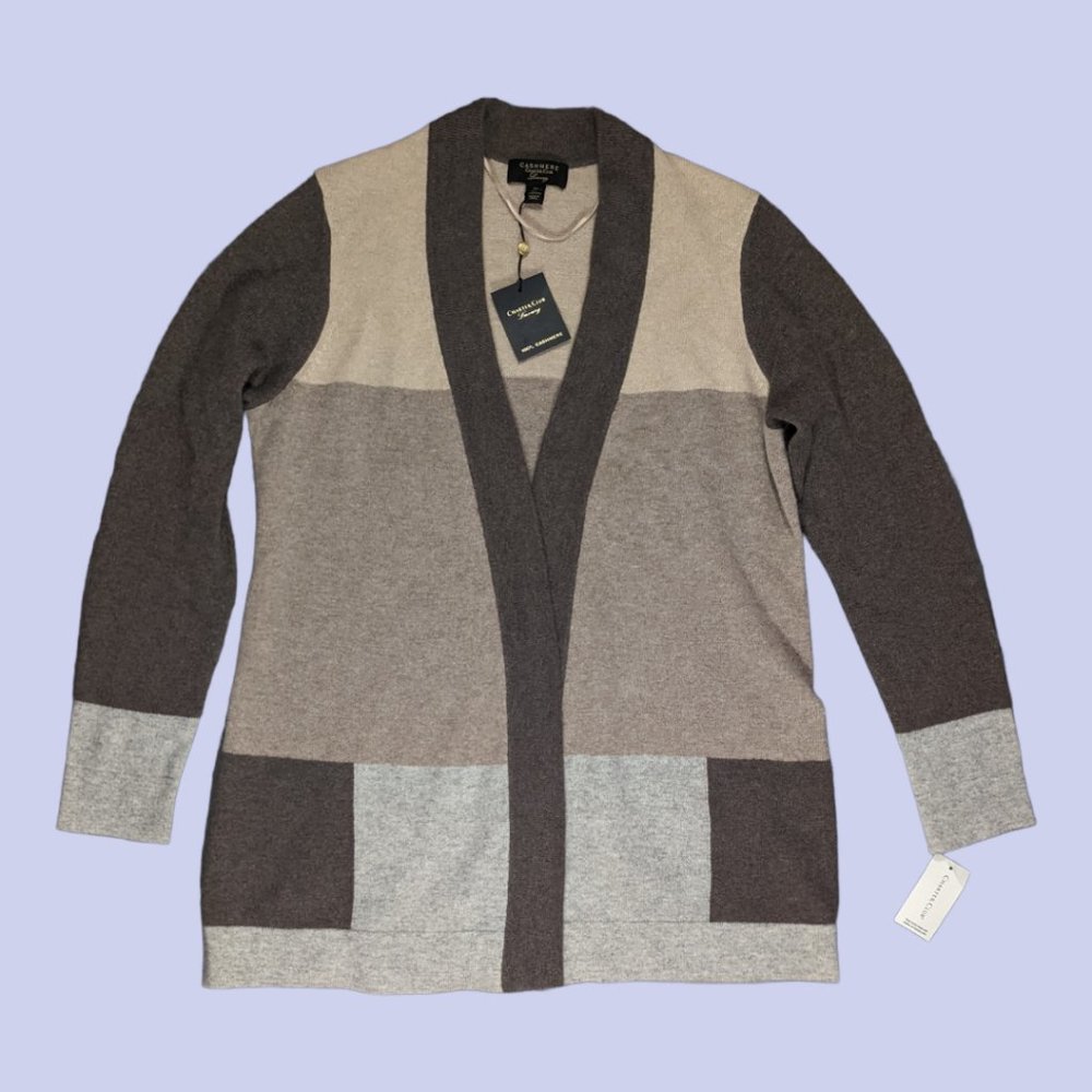 Charter Club | NWT Women's Cashmere Open Front Cardigan Tan Colorblock Medium